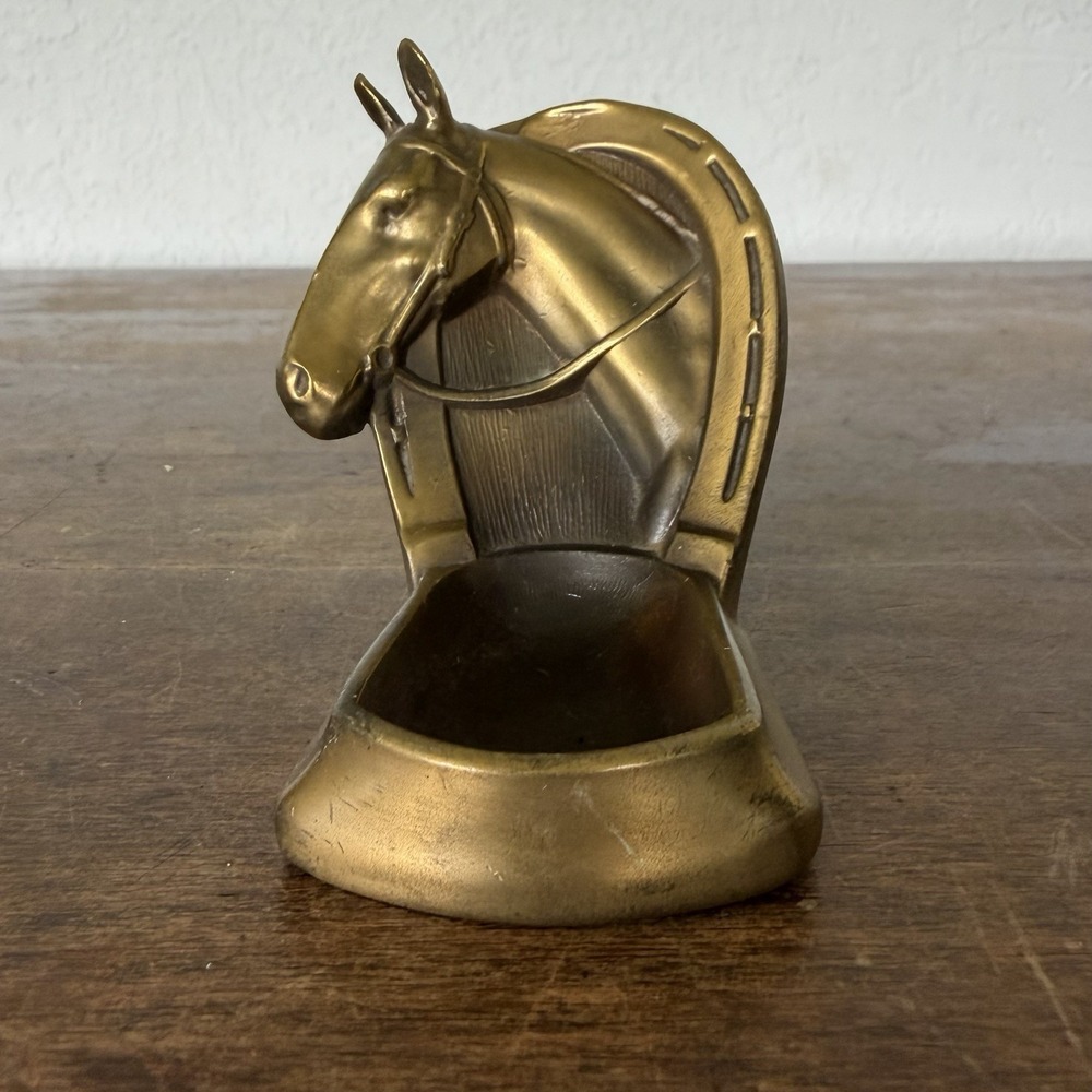 Vintage Solid Brass Tobacco Pipe Holder Horse Equestrian Tobacciana Midcentury